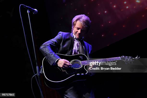 Musician Jon Bon Jovi performs onstage at DKMS' 4th Annual Gala: Linked Against Leukemia at Cipriani 42nd Street on April 29, 2010 in New York City.