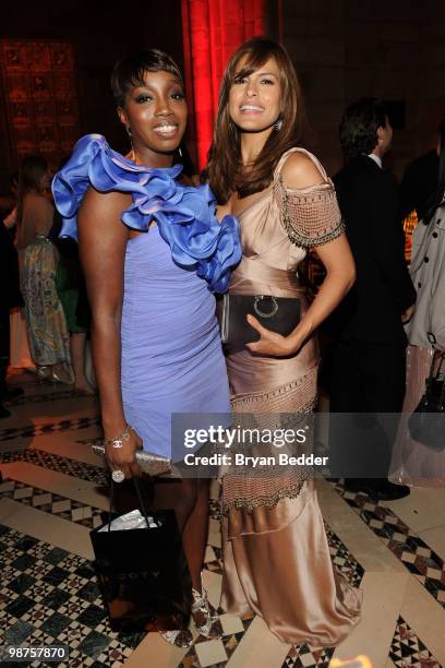 Singer Estelle and actress Eva Mendes attend DKMS' 4th Annual Gala: Linked Against Leukemia at Cipriani 42nd Street on April 29, 2010 in New York...