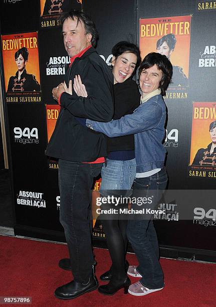 Actor Kevin Nealon, actress/comedienne Sarah Silverman, and comedienne Tig Notaro arrive at the Sarah Silverman book launch party for "The Bedwetter"...