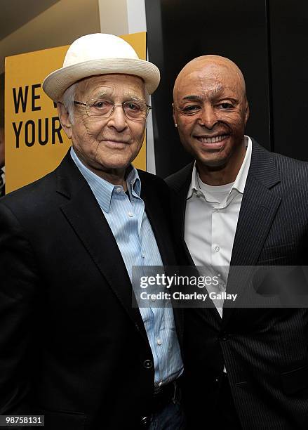 Writer/producer Norman Lear and actor JR Martinez attend IAVA's Second Annual Heroes Celebration held at CAA on April 29, 2010 in Los Angeles,...