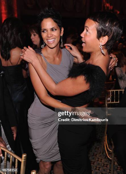 Halle Berry and Erica Reid attend DKMS' 4th Annual Gala: Linked Against Leukemia at Cipriani 42nd Street on April 29, 2010 in New York City.