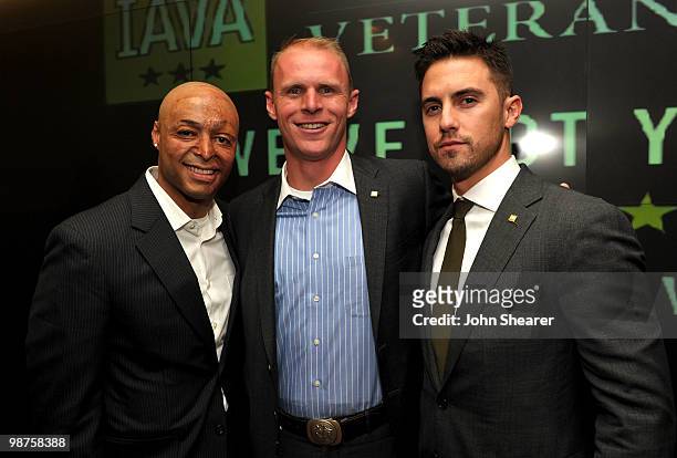 Actor JR Martinez, IAVA's Todd Bowers and actor Milo Ventimiglia attend IAVA's Second Annual Heroes Celebration held at CAA on April 29, 2010 in Los...
