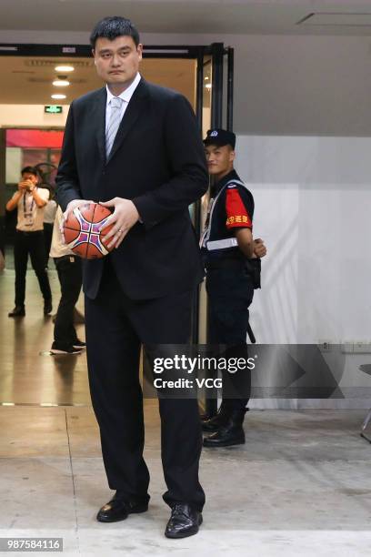 President of the Chinese Basketball Association Yao Ming attends the 2019 FIBA Basketball World Cup qualification Group A first round match between...