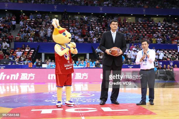 President of the Chinese Basketball Association Yao Ming attends the 2019 FIBA Basketball World Cup qualification Group A first round match between...