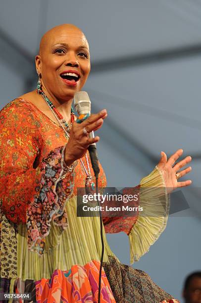 Dee Dee Bridgewater performs on stage during the New Orleans Jazz and Heritage Festival on April 28, 2010 in New Orleans, Louisiana. The Festival...