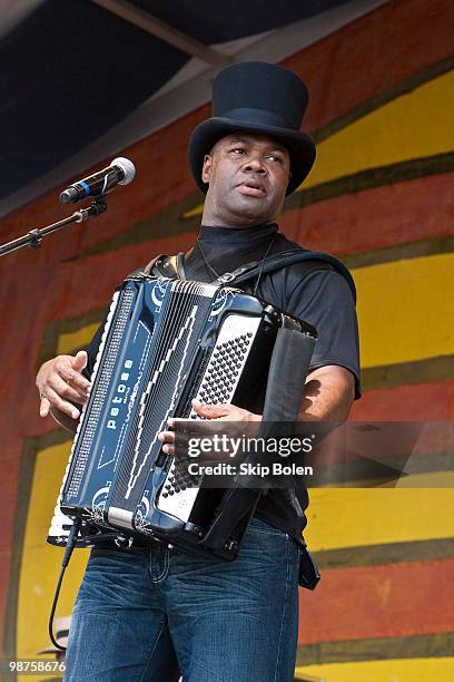 New Orleans Blues, Zydeco and Caribbean accordion musician Bruce "Sunpie" Barnes of Sunpie Barnes & the Louisiana Sunspots performs during day 4 of...