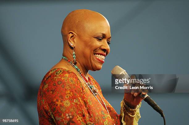 Dee Dee Bridgewater performs on stage during the New Orleans Jazz and Heritage Festival on April 28, 2010 in New Orleans, Louisiana. The Festival...