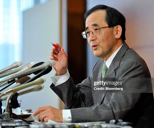 Masaaki Shirakawa, governor of the Bank of Japan, speaks during a news conference at the central bank's headquarters, in Tokyo, Japan, on Friday,...