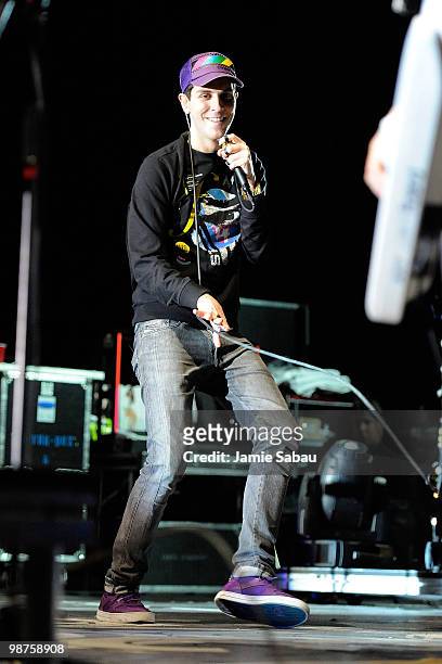 Gabe Saporta of Cobra Starship performs at mtvU's Movies & Music Festival "Too Fast For Love" tour at Manchester Field on April 29, 2010 in Kent,...