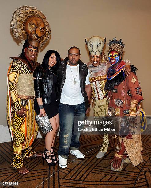 Cast member Derrick Williams, Monique Mosley, her husband, recording artist Timbaland, and cast members Kissy Simmons and Buyi Zama appear backstage...