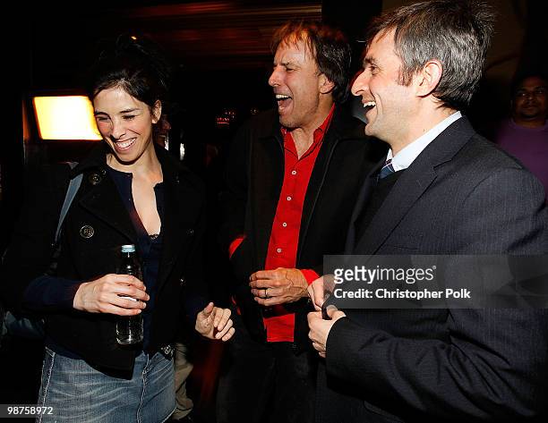 Comedians Sarah Silverman and Kevin Nealon and writer Alec Sulkin attend "The Bedwetter" Book Launch Hosted By 944 and Absolut at Trousdale on April...