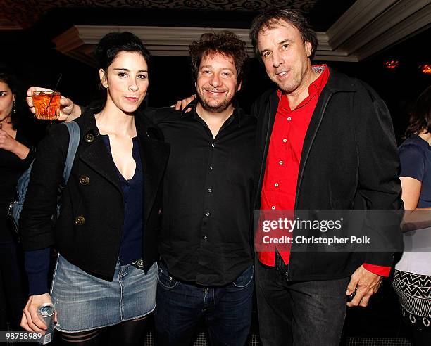 Comedians Sarah Silverman, Jeffrey Ross and Kevin Nealon attend "The Bedwetter" Book Launch Hosted By 944 and Absolut at Trousdale on April 29, 2010...