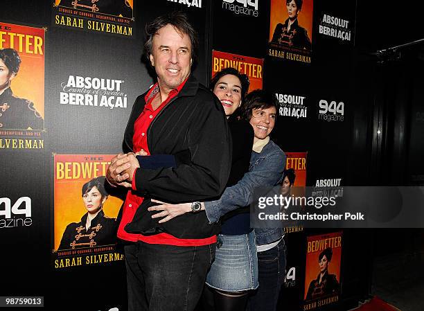 Comedians Kevin Nealon, Sarah Silverman and comedian Tig Notaro arrive at "The Bedwetter" Book Launch Hosted By 944 and Absolut at Trousdale on April...