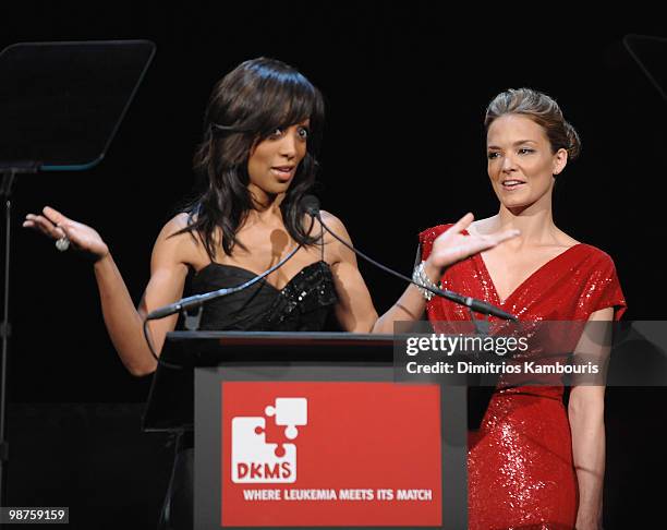 Shaun Robinson and EVP of DKMS Americas Katharina Harf speak during DKMS' 4th Annual Gala: Linked Against Leukemia at Cipriani 42nd Street on April...