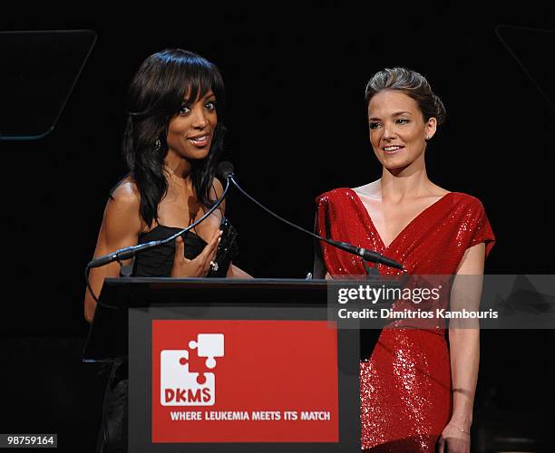 Shaun Robinson and EVP of DKMS Americas Katharina Harf speak during DKMS' 4th Annual Gala: Linked Against Leukemia at Cipriani 42nd Street on April...