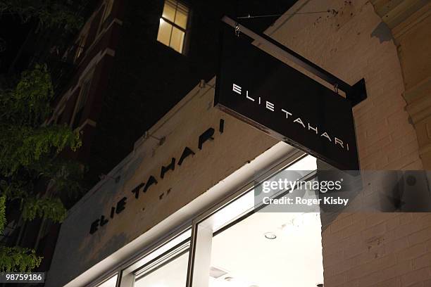 View of the storefront of the new cast member welcoming party for "Love, Loss, and What I Wore" at Elie Tahari Boutique Soho on April 29, 2010 in New...