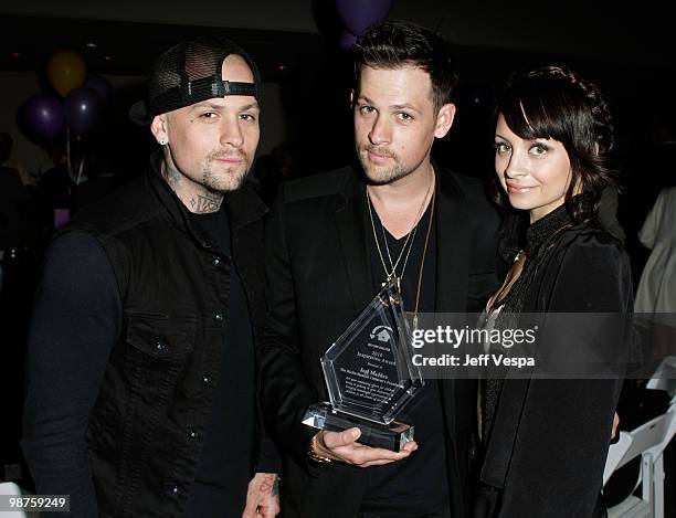 Musicians Benji Madden, Joel Madden and Nicole Richie attend the Beyond Shelter Inspiration Awards Celebration held at Paramount Studios on April 29,...