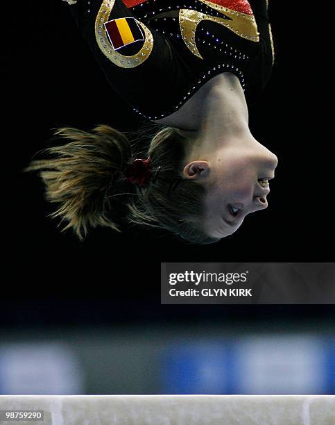 Alice Carnet of Belgium performs on the Beam during the Senior Women's qualification round, European Artistic Gymnastics Team Championships 2010,...