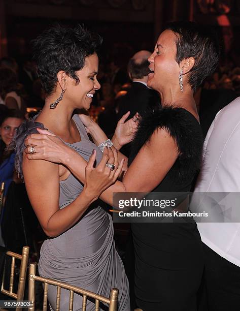 Halle Berry and Erica Reid attend DKMS' 4th Annual Gala: Linked Against Leukemia at Cipriani 42nd Street on April 29, 2010 in New York City.