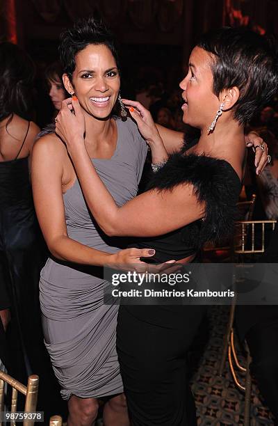 Halle Berry and Erica Reid attend DKMS' 4th Annual Gala: Linked Against Leukemia at Cipriani 42nd Street on April 29, 2010 in New York City.