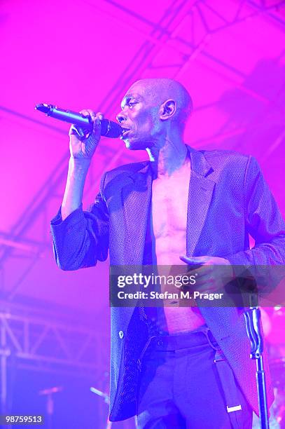 Maxi Jazz of Faithless performs on stage at Tonhalle on April 29, 2010 in Munich, Germany.