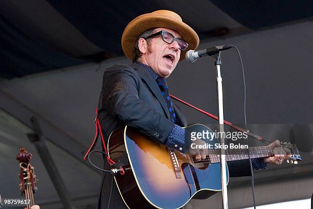 Singer-songwriter Elvis Costello of Elvis Costello and the Sugarcanes performs during day 4 of the 41st Annual New Orleans Jazz & Heritage Festival...