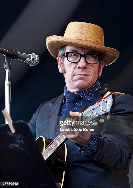 Singer-songwriter Elvis Costello of Elvis Costello and the Sugarcanes performs during day 4 of the 41st Annual New Orleans Jazz & Heritage Festival...