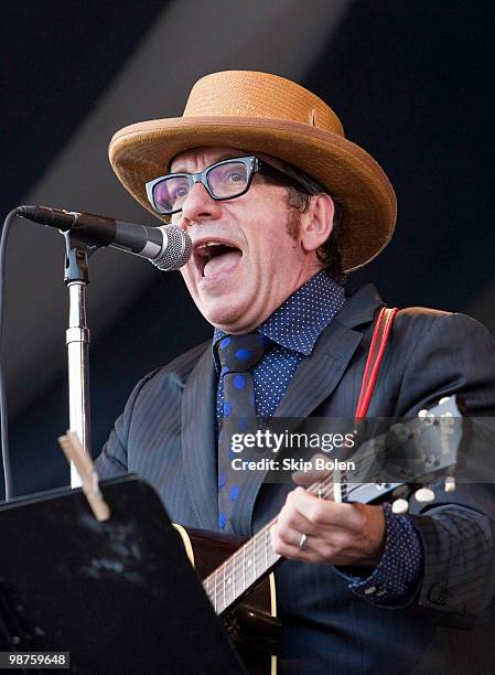 Singer-songwriter Elvis Costello of Elvis Costello and the Sugarcanes performs during day 4 of the 41st Annual New Orleans Jazz & Heritage Festival...