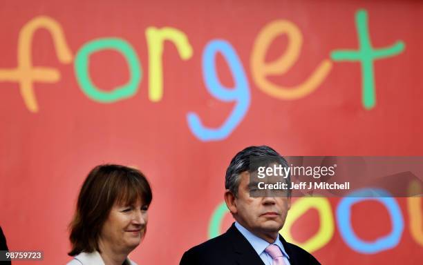 Prime Minister Gordon Brown and deputy leader Harriet Harman attend a party poster launch on April 30, 2010 in Birmingham, Engalnd. The General...
