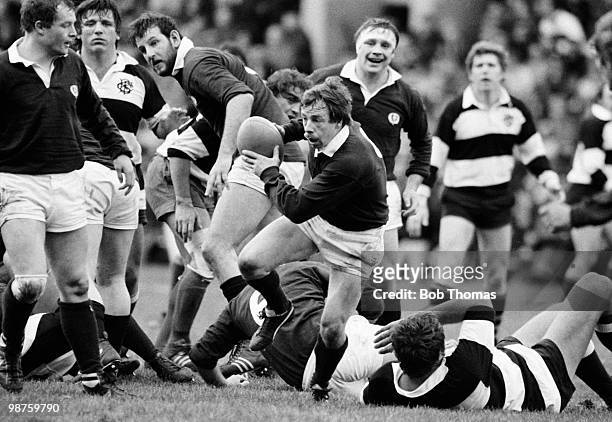 Scrum-half Roy Laidlaw of Scotland breaks away from the forwards in the Rugby Union match against Barbarians held at Murrayfield, Edinburgh on 26th...