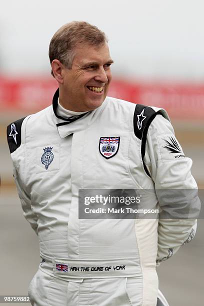 Prince Andrew, the Duke of Yorj looks on during the launch of the new Grand Prix circuit at Silverstone on April 29, 2010 in Northampton, England.