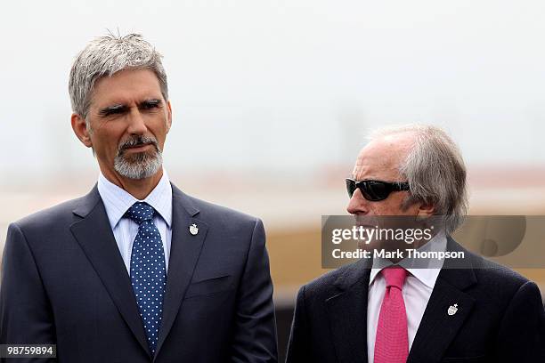 Damon Hill and Sir Jackie Stewart during the launch of the new Grand Prix circuit at Silverstone on April 29, 2010 in Northampton, England.