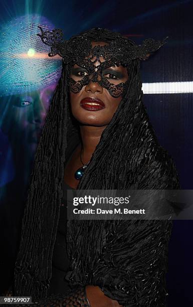 Grace Jones attends the private view of 'Stillness At The Speed Of Light' an exhibition of portraits by Chris Levine on April 29, 2010 in London,...