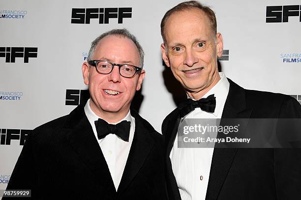 James Schamus and John Waters attend the 53rd San Francisco International Film Festival Film Society Awards Night at Westin St. Francis on April 29,...