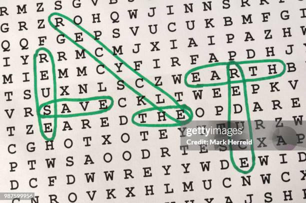 save the earth" word search puzzle - almanac publication stockfoto's en -beelden