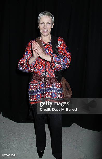 Annie Lennox attends the private view of 'Stillness At The Speed Of Light' an exhibition of portraits by Chris Levine on April 29, 2010 in London,...