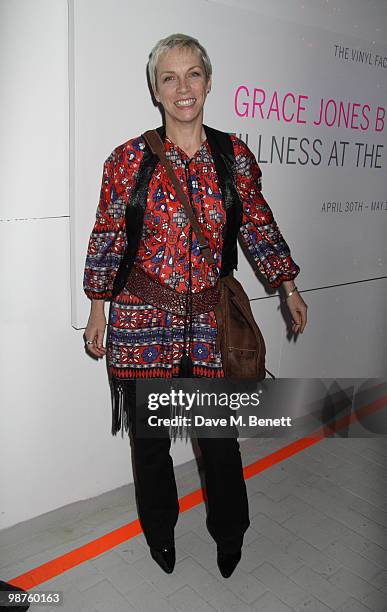 Annie Lennox attends the private view of 'Stillness At The Speed Of Light' an exhibition of portraits by Chris Levine on April 29, 2010 in London,...