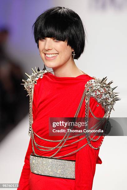 Agyness Deyn walks the runway at Naomi Campbell's Fashion For Relief Haiti NYC 2010 Fashion Show during Mercedes-Benz Fashion Week at The Tent at...