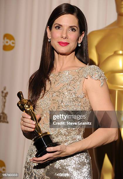 Actress Sandra Bullock poses in the press room at the 82nd Annual Academy Awards held at the Kodak Theatre on March 7, 2010 in Hollywood, California....