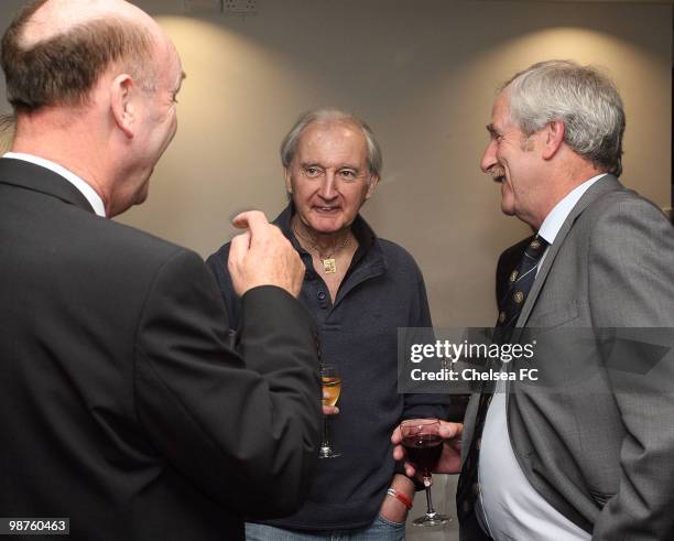 John Dempsey, Alan Hudson and Tommy Hughes in conversation during the Star on a Stool event at Stamford Bridge on April 29, 2010 in London, England.