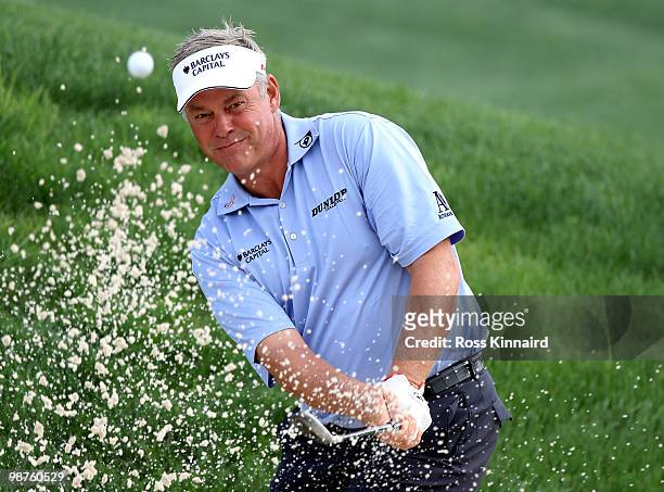 Darren Clarke of Northern Ireland on the par four 14th hole during the second round of the Open de Espana at the Real Club de Golf de Seville on...