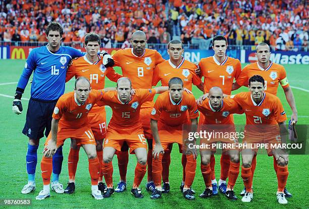 Dutch football players Dutch goalkeeper Maarten Stekelenburg, Dutch forward Klaas-Jan Huntelaar, Dutch defender Wilfred Bouma, Dutch forward Robin...