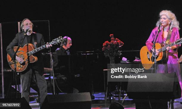 Stephen Stills and Judy Collins perform together at St George Theatre on June 29, 2018 in New York City.