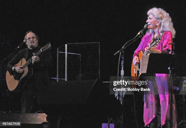 Stephen Stills and Judy Collins perform together at St George Theatre on June 29, 2018 in New York City.