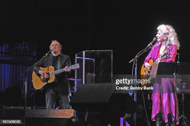 Stephen Stills and Judy Collins perform together at St George Theatre on June 29, 2018 in New York City.