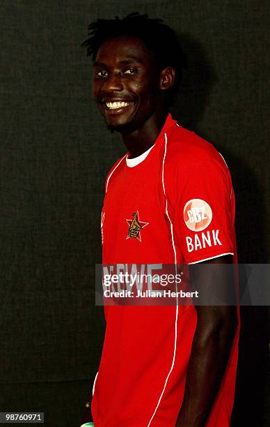 Christopher Mpofu of The Zimbabwe Twenty20 squad poses for a portrait on April 26, 2010 in Gros Islet, Saint Lucia.