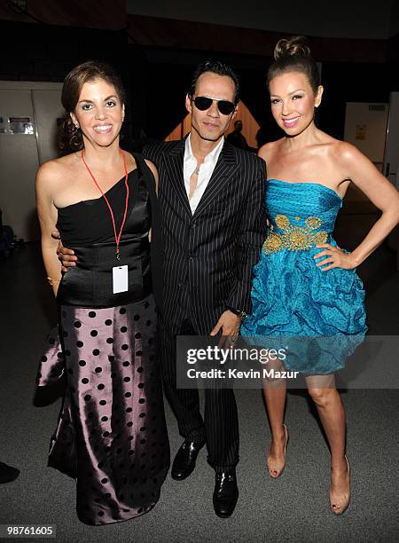 Exclusive* Executive Editor of Latin Content and Programming for Billboard Leila Cobo, Marc Anthony and Thalia backstage at the 2010 Billboard Latin...