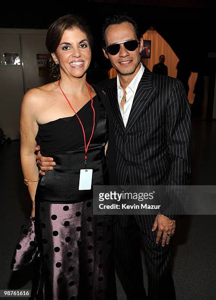 Exclusive* Executive Editor of Latin Content and Programming for Billboard Leila Cobo and Marc Anthony backstage at the 2010 Billboard Latin Music...
