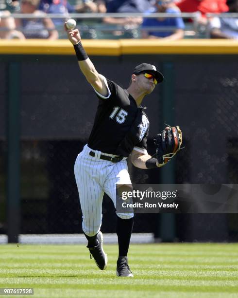 Adam Engel of the Chicago White Sox fields against the Baltimore Orioles on May 21, 2018 at Guaranteed Rate Field in Chicago, Illinois.