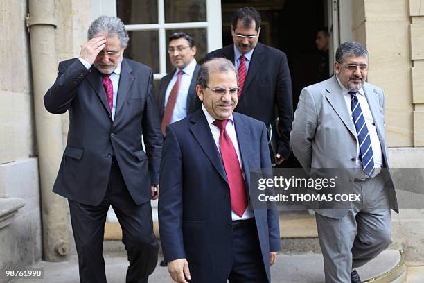 President of the French Council of the Muslim Faith Mohammed Moussaoui with president of the Islamic Organization Union in France Fouad Alaoui leaves...